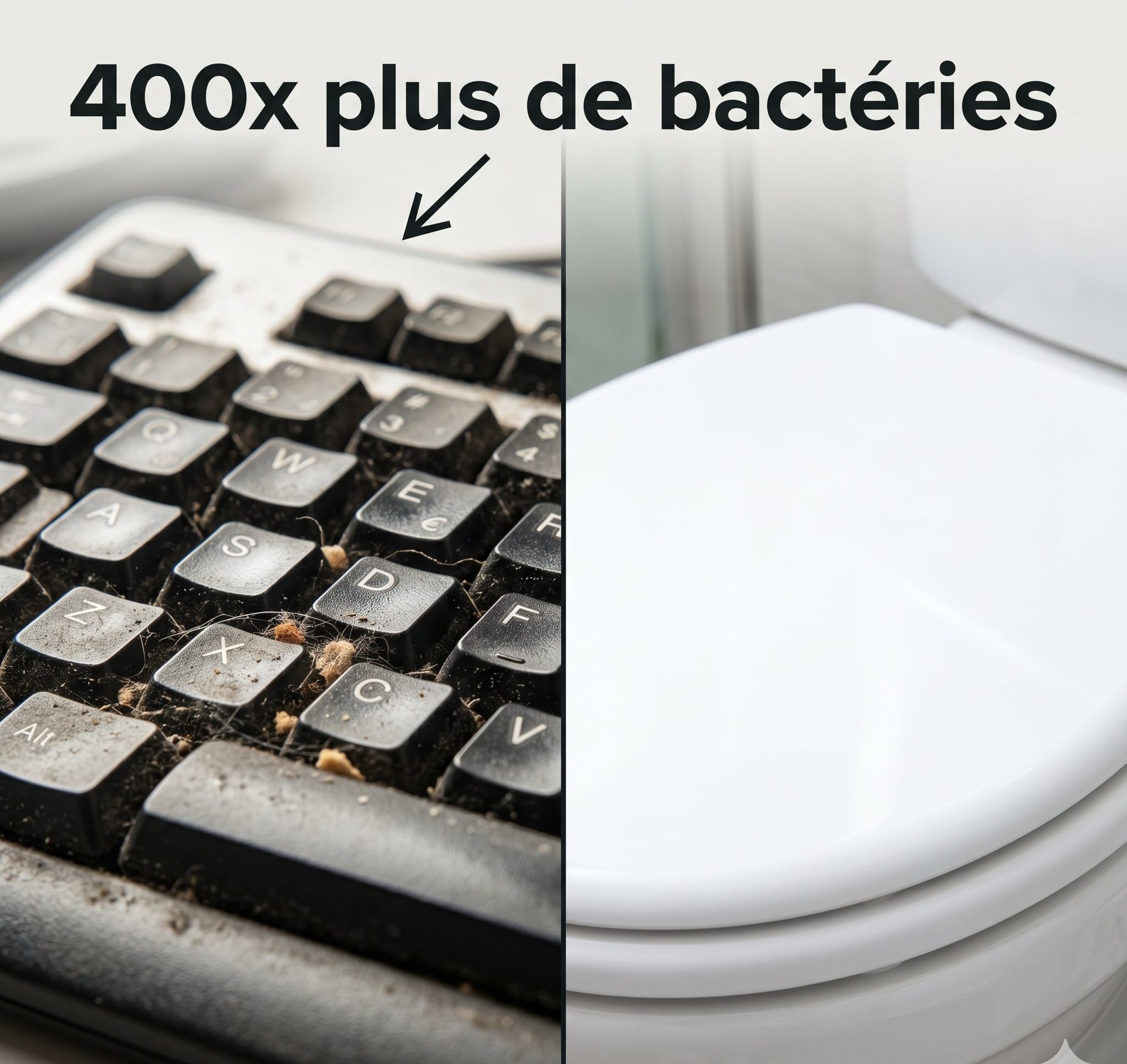 Comparaison clavier de bureau et siege de toilette — 400 fois plus de bacteries