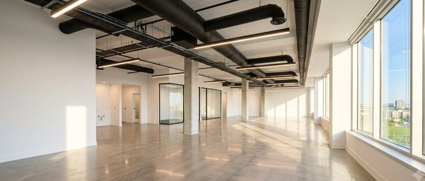 Espace commercial propre et pret a occuper apres nettoyage post-construction professionnel