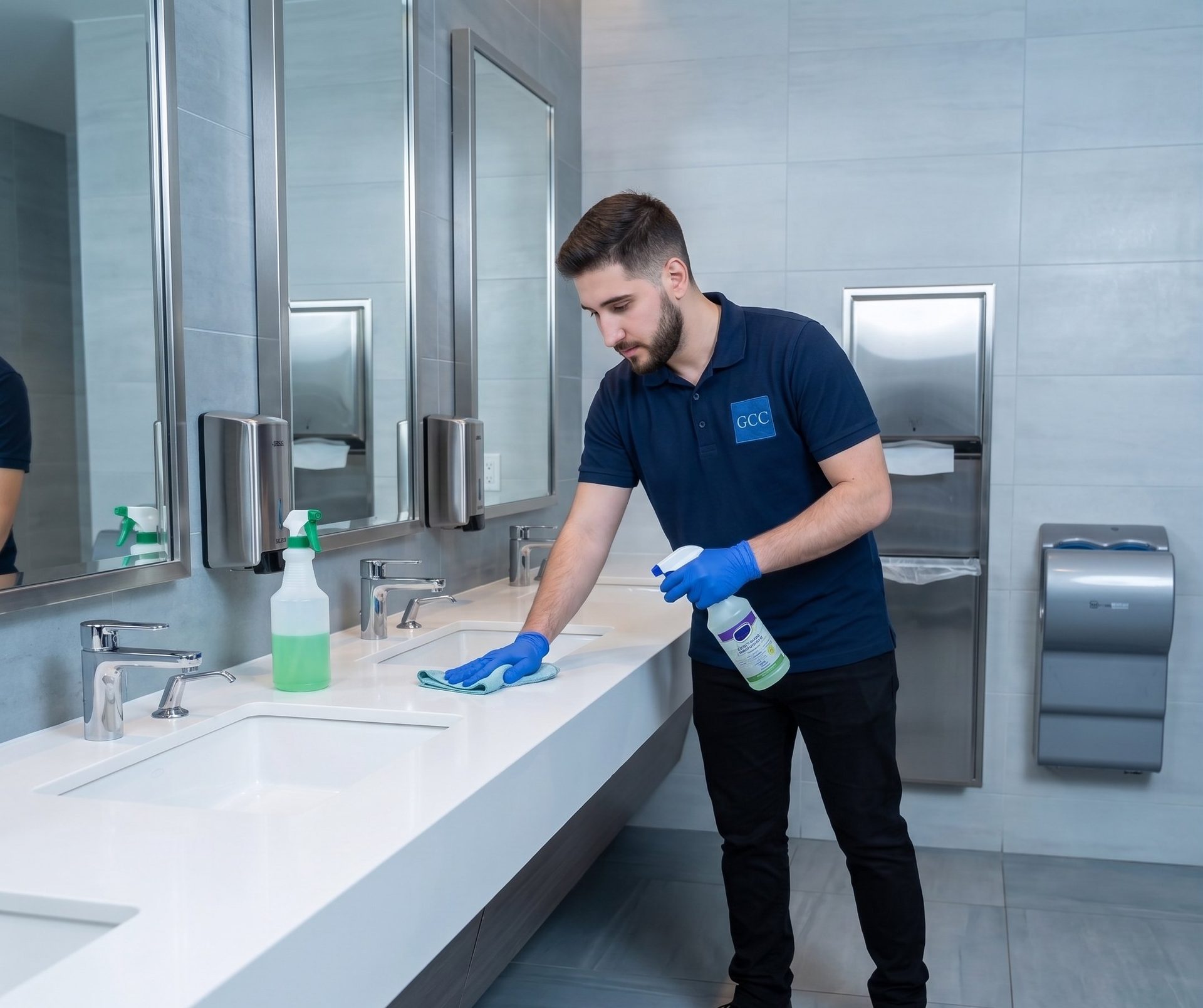 Désinfection de salle de bain commerciale à Saint-Hubert — protocole MSSS